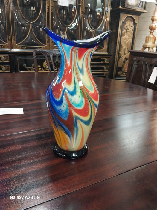LARGE MULTICOLOR HAND BLOWN ART GLASS VASE