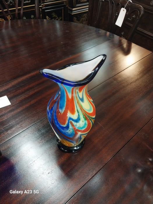 LARGE MULTICOLOR HAND BLOWN ART GLASS VASE