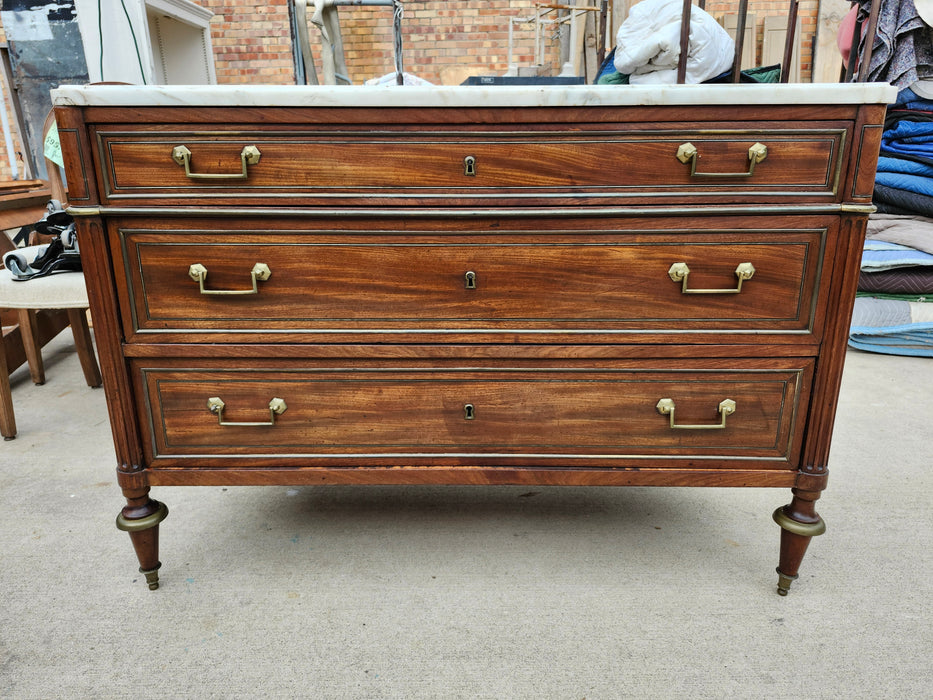 LARGE LOUIS XVI MARBLE TOP MAHOGANY COMMODE