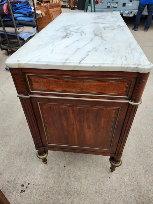 LARGE LOUIS XVI MARBLE TOP MAHOGANY COMMODE
