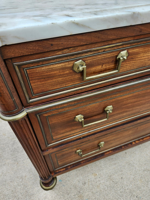LARGE LOUIS XVI MARBLE TOP MAHOGANY COMMODE