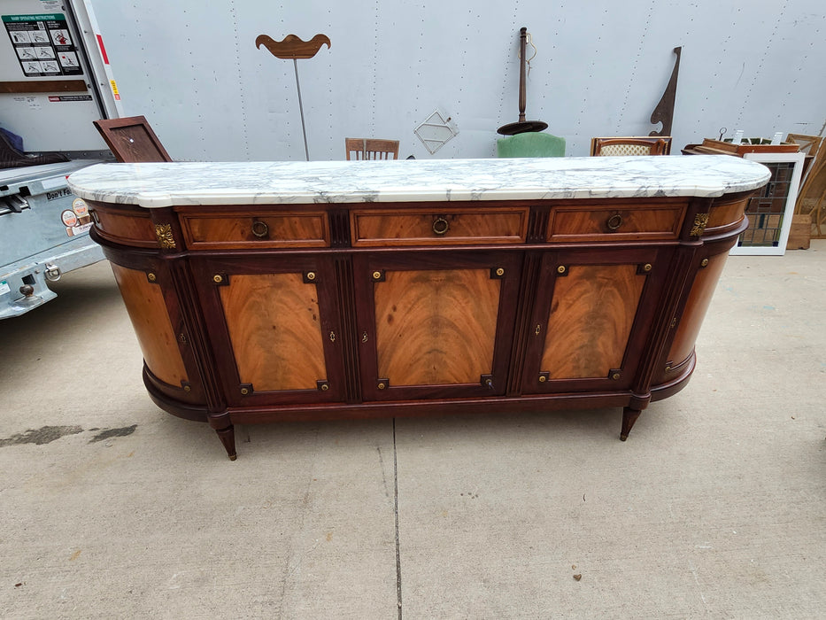 LOUIS XVI DEMILUNE MARBLE TOP MAHOGANY SIDEBOARD