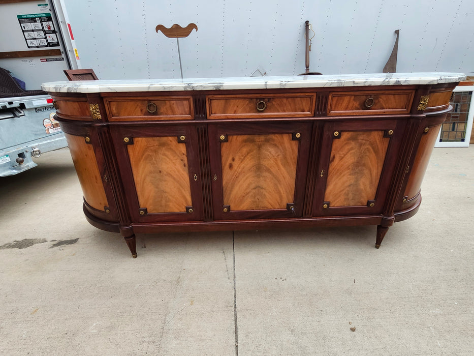 LOUIS XVI DEMILUNE MARBLE TOP MAHOGANY SIDEBOARD
