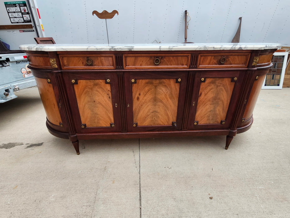LOUIS XVI DEMILUNE MARBLE TOP MAHOGANY SIDEBOARD