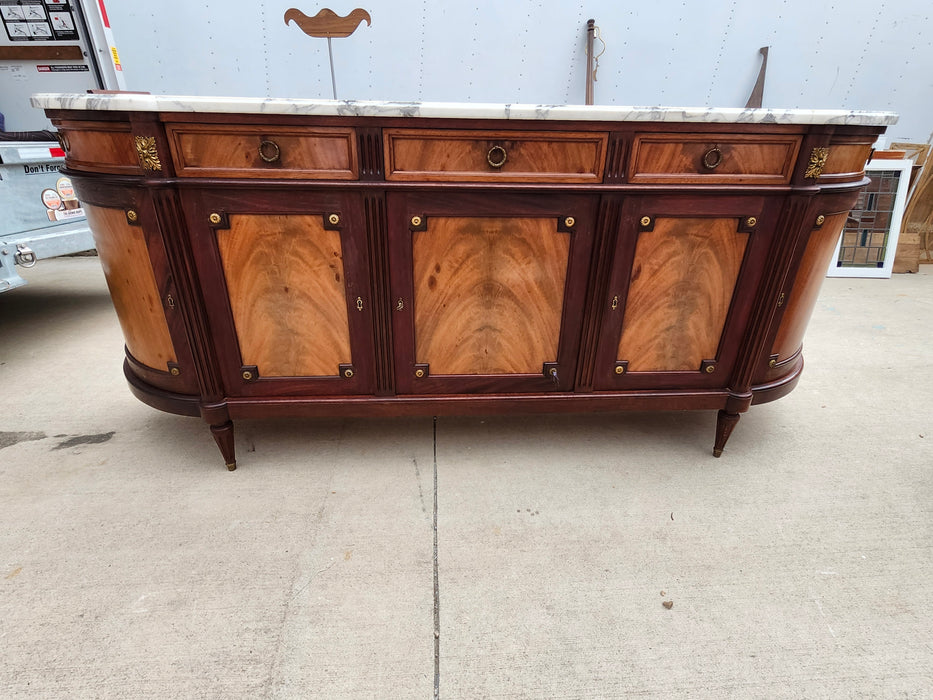 LOUIS XVI DEMILUNE MARBLE TOP MAHOGANY SIDEBOARD