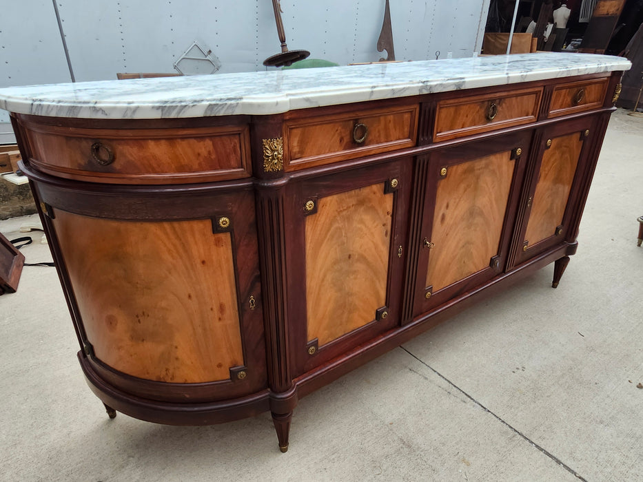 LOUIS XVI DEMILUNE MARBLE TOP MAHOGANY SIDEBOARD