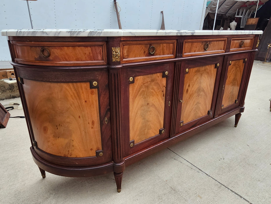 LOUIS XVI DEMILUNE MARBLE TOP MAHOGANY SIDEBOARD