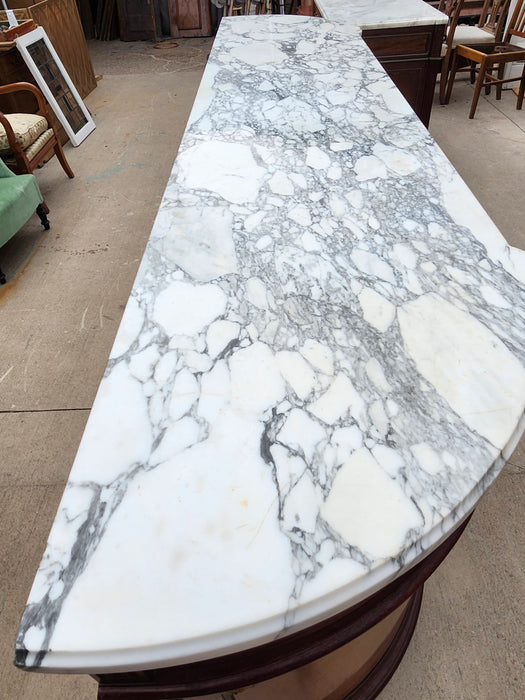 LOUIS XVI DEMILUNE MARBLE TOP MAHOGANY SIDEBOARD