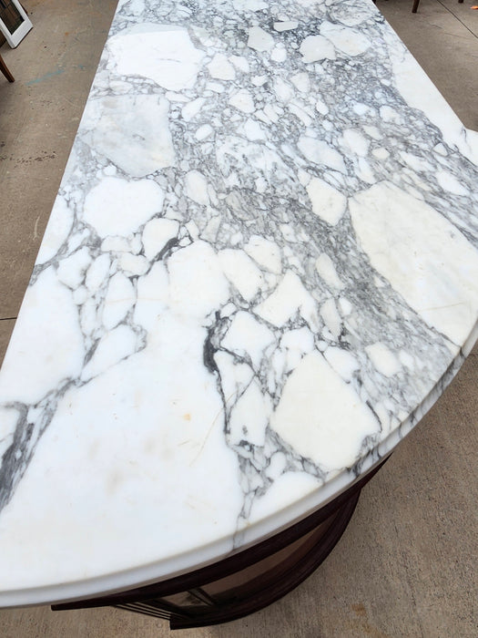LOUIS XVI DEMILUNE MARBLE TOP MAHOGANY SIDEBOARD