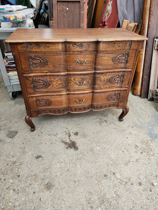 LOUIS XV CARVED OAK 3 DRAWER COMMODE