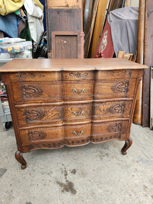 LOUIS XV CARVED OAK 3 DRAWER COMMODE