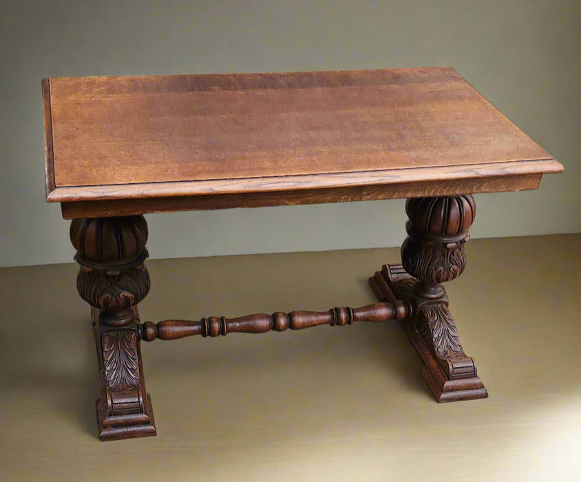 DOUBLE PEDESTAL CUP AND COVER OAK COFFEE TABLE