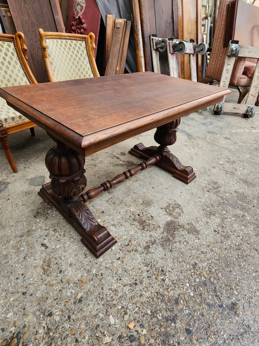 DOUBLE PEDESTAL CUP AND COVER OAK COFFEE TABLE