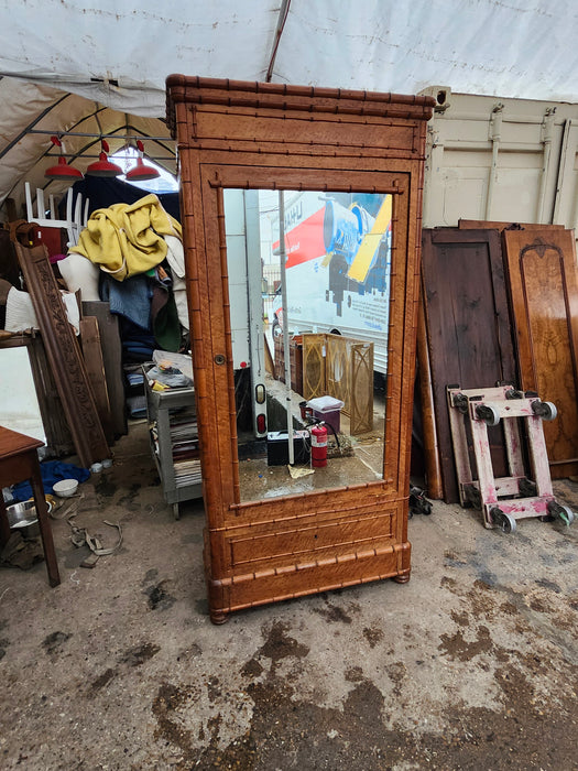 FRENCH FAUX BAMBOO MIRRORED ARMOIRE