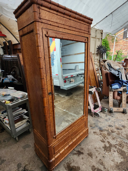 FRENCH FAUX BAMBOO MIRRORED ARMOIRE
