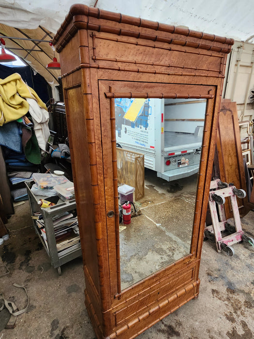 FRENCH FAUX BAMBOO MIRRORED ARMOIRE