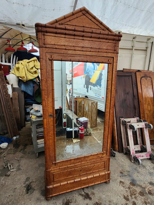 FRENCH FAUX BAMBOO MIRRORED ARMOIRE