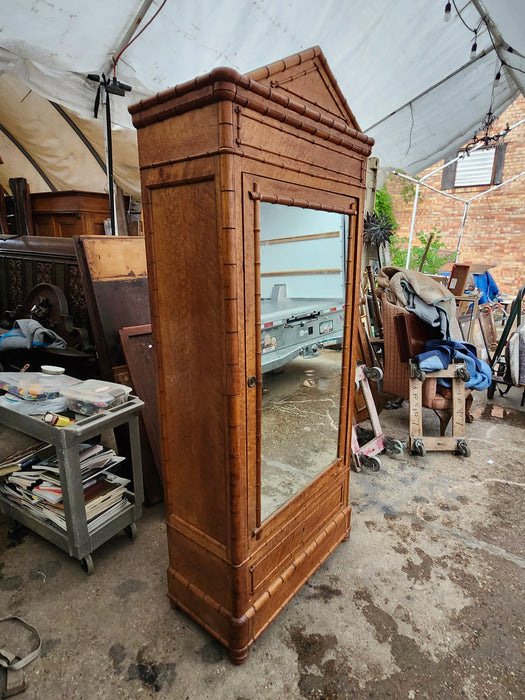 FRENCH FAUX BAMBOO MIRRORED ARMOIRE