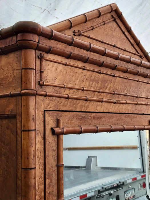 FRENCH FAUX BAMBOO MIRRORED ARMOIRE