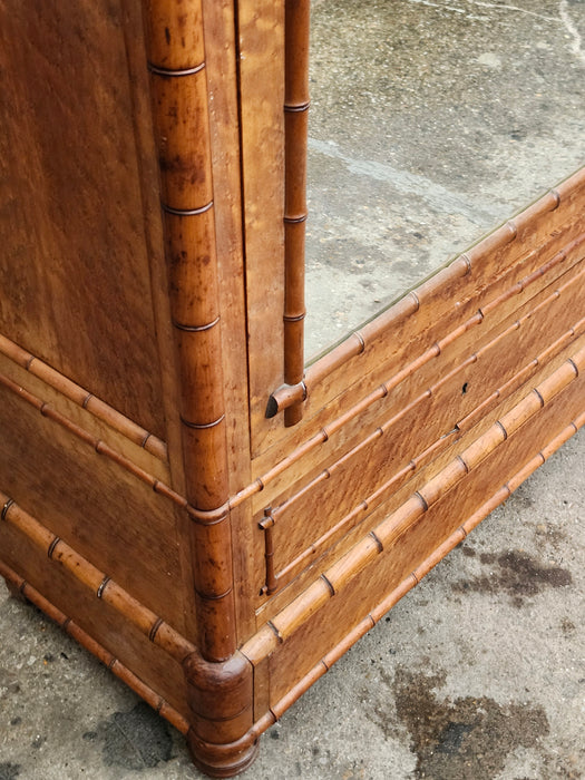 FRENCH FAUX BAMBOO MIRRORED ARMOIRE