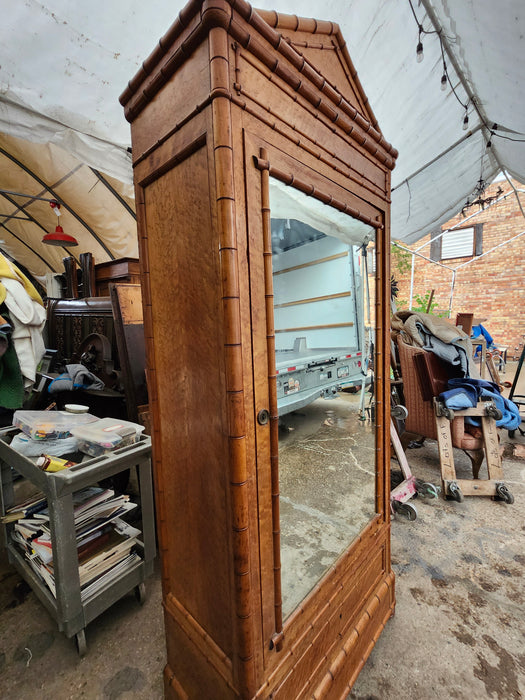 FRENCH FAUX BAMBOO MIRRORED ARMOIRE