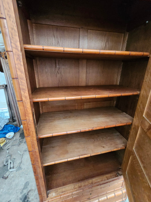 FRENCH FAUX BAMBOO MIRRORED ARMOIRE