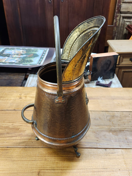 COPPER FOOTED PITCHER STYLE COAL HOD