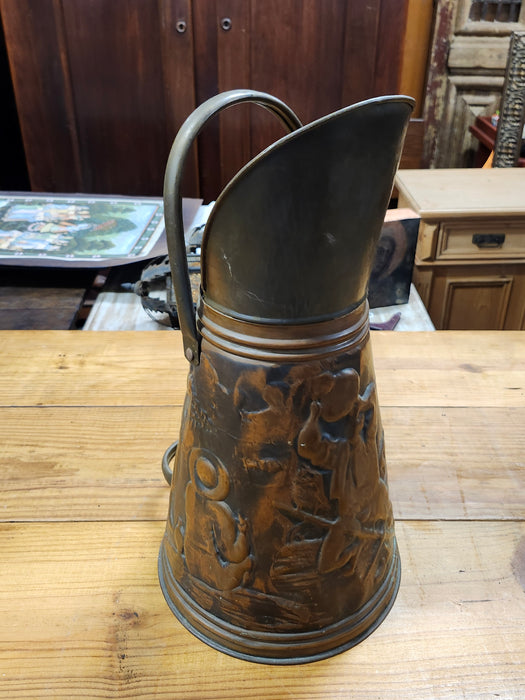 COPPER EMBOSSED PITCHER STYLE COAL HOD
