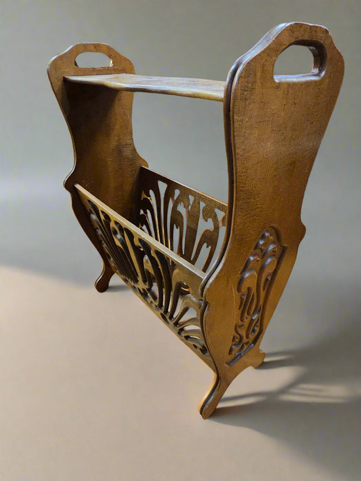 TALL PIERCE  CARVED OAK MAGAZINE STAND