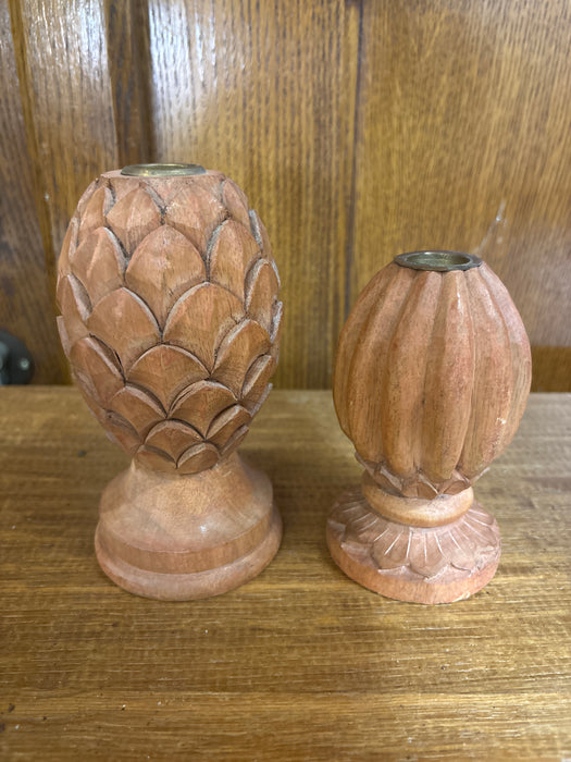 SET OF 2 INDIAN WOOD CANDLE HOLDERS