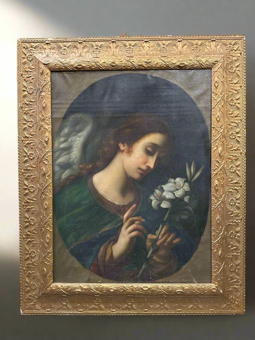 LARGE GILT FRAMED ANGEL OIL PAINTING