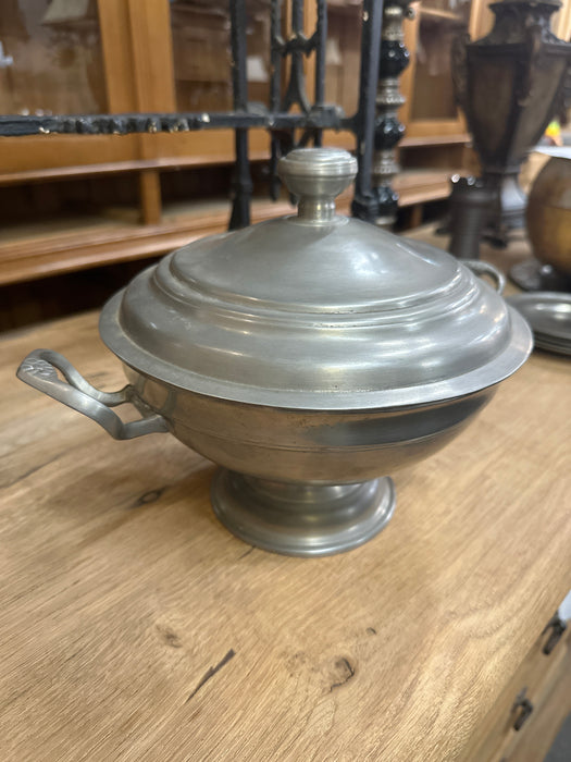 PEWTER COMPOTE WITH UNDER PLATE
