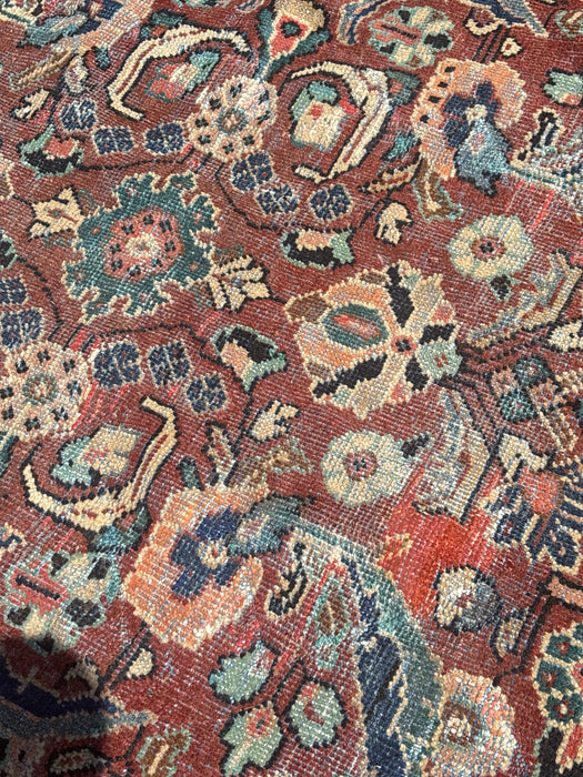 ORANGE AND GREEN HAND TIED PERSIAN MAHAL RUG