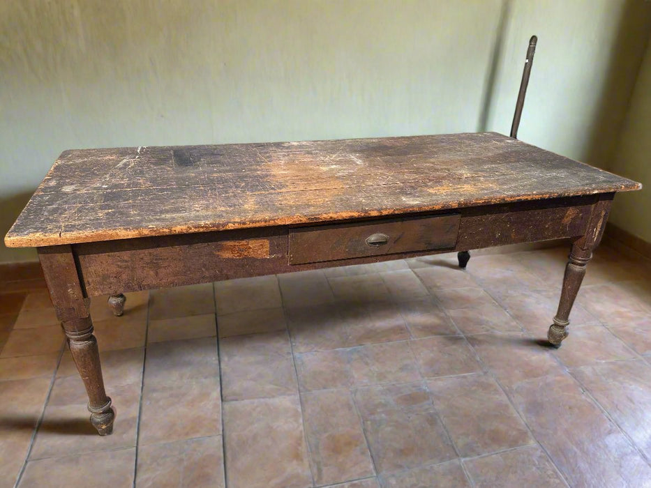 LARGE WIDE WORK TABLE WITH PEGGED LEGS