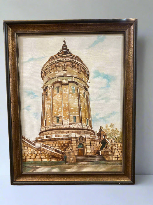 FRAMED IMPRESSIONIST OIL PAINTING OF MANNHEIM WATERTOWER (BUIILT 1886 TO 1889) BY MAUDE WATERS) BY MAUDE WATERS