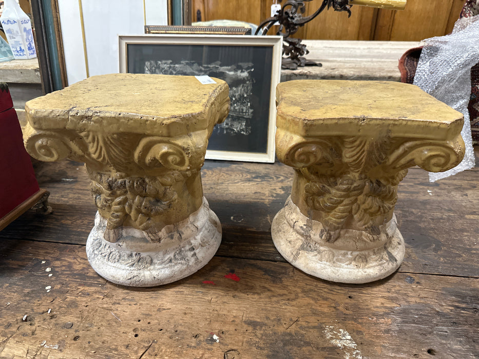 PAIR OF HEAVY GLAZED CERAMIC CORINTHINA COLUMN BASES
