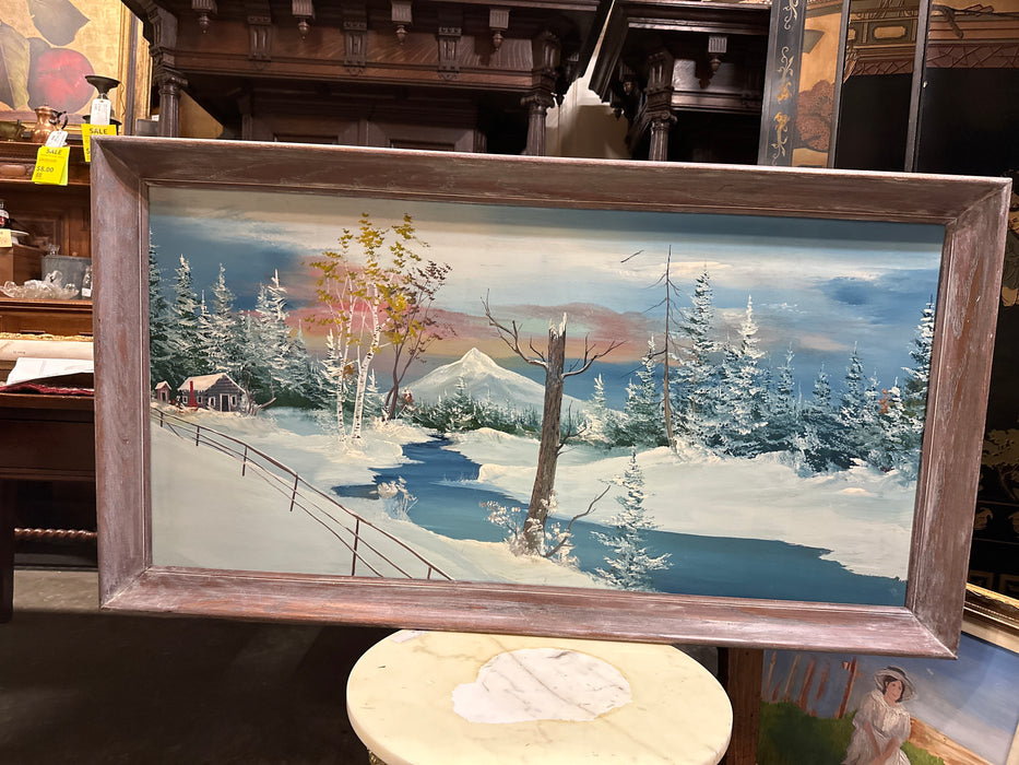 SNOWY STREAM PAINTING WITH OAK FRAME