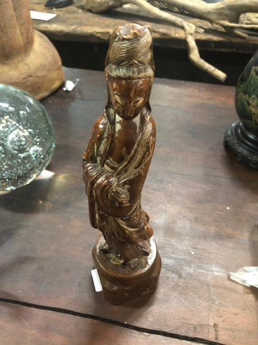 SMALL CARVED WOOD CHINESE LADY STATUE