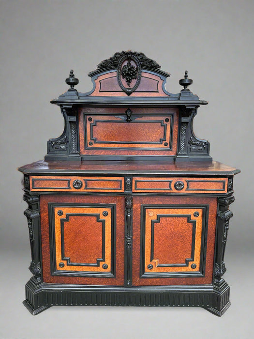 1860S BURLED AND EBONIZED SIDEBOARD  WITH ROSEWOOD TRIM