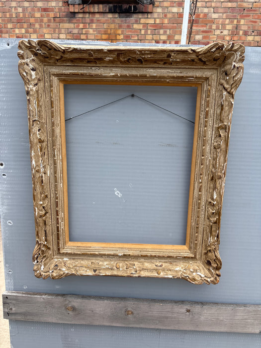 RUSTIC CARVED WOOD FRAME WHITE WASHED