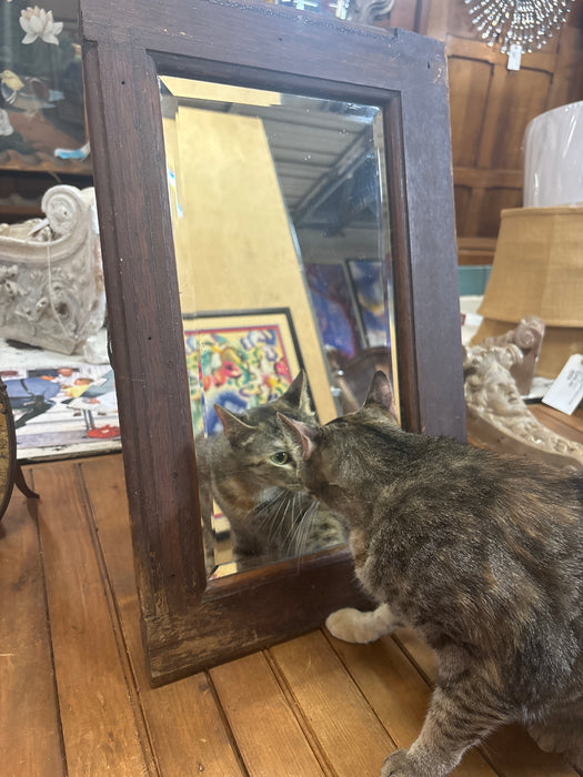 SMALL OAK WOOD BEVELED MIRROR