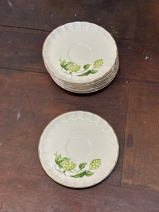 SET OF 8 PORCELAIN SAUCERS WITH GREEN PLANT