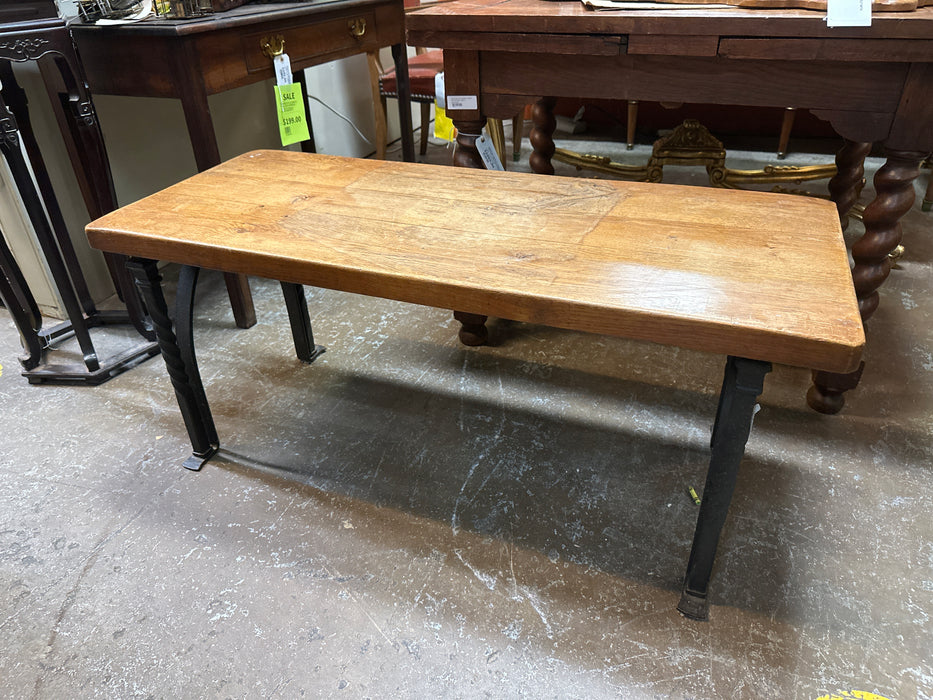 THICK OAK TOP GOTHIC IRON BENCH