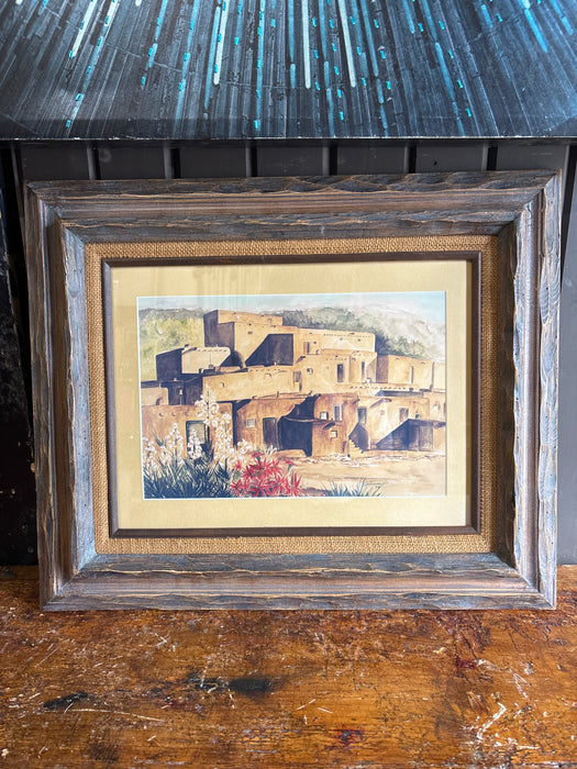 FRAMED WATER COLOR PAINTING OF NEW MEXICO PUEBLO SIGNED