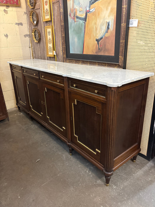LOUIS XVI 4 DOOR MAHOGANY WHITE MARBLE TOP SIDEBOARD