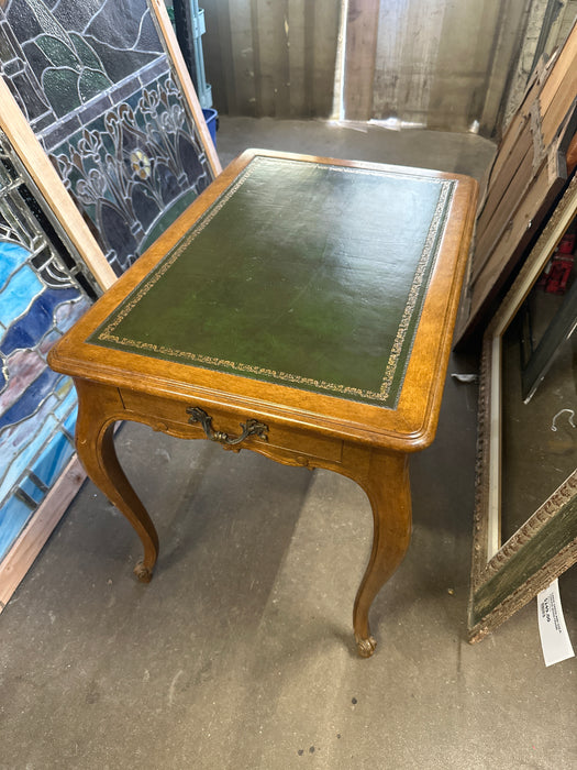 LOUIS XV STYLE OAK END TABLE WITH GREEN LEATHER TOP