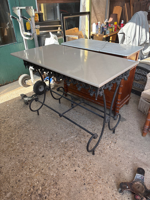 CAST IRON MARBLE TOP BAKER TABLE
