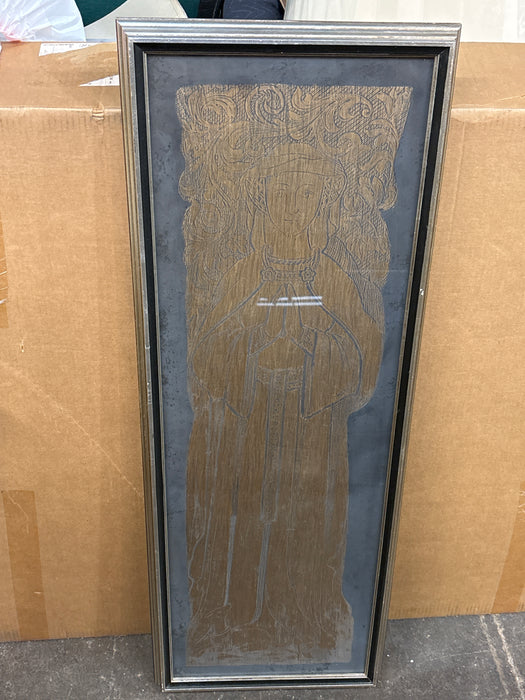 LARGE WOOD RUBBING OF PRAYING WOMAN