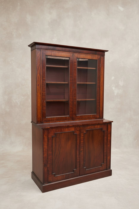 19TH CENTURY MAHOGANY STEP BACK BOOKCASE WITH GLASS DOORS