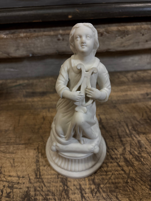 BISQUE LADY WITH INSTRUMENT STATUE ON BASE
